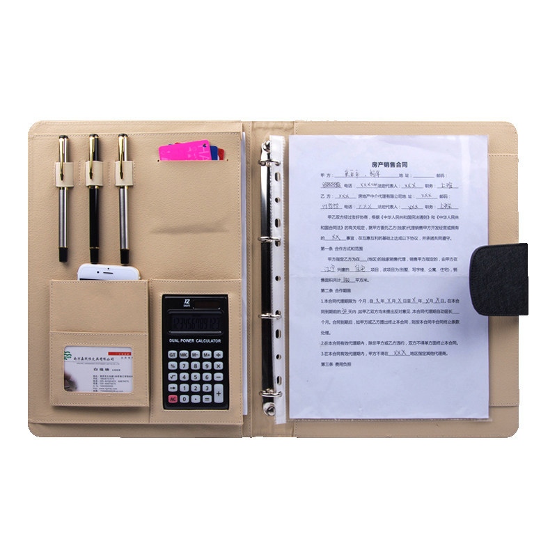 Folder Portfolio Pengikat Cincin A4 Kulit PU Dengan Kalkulator