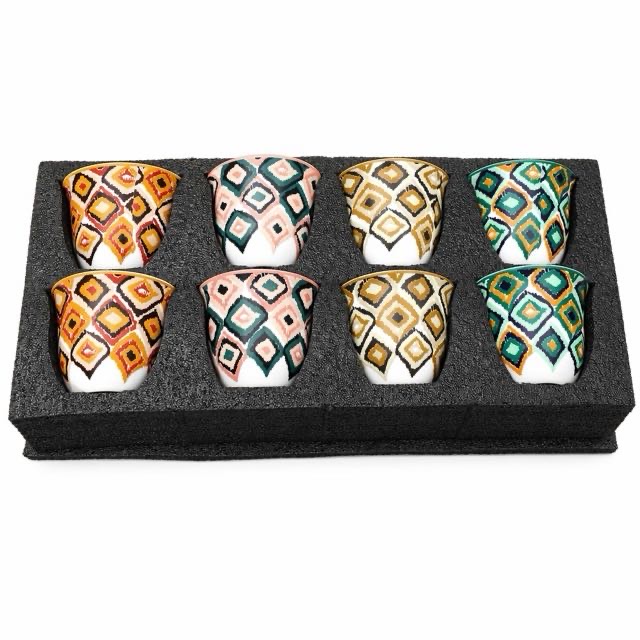 Set Hadiah 8Pcs Cawan Seramik Geometrik Boho Untuk Teh Kopi