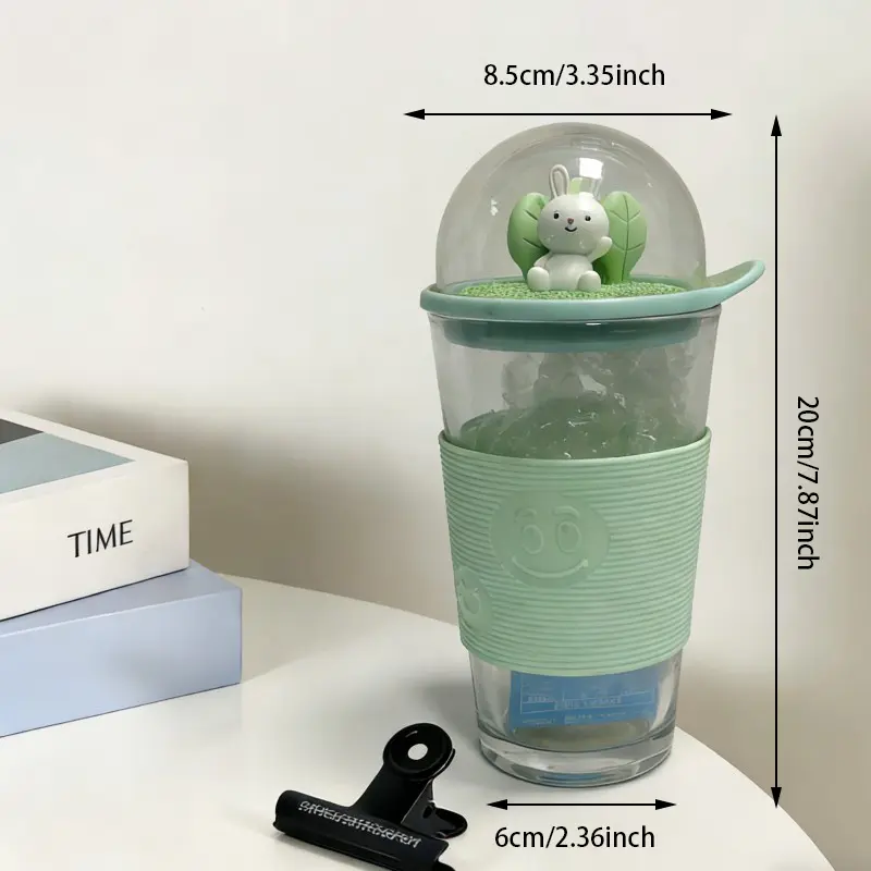 Tumbler Kaca Berlapis Kubah Kartun dengan Lengan Silikon