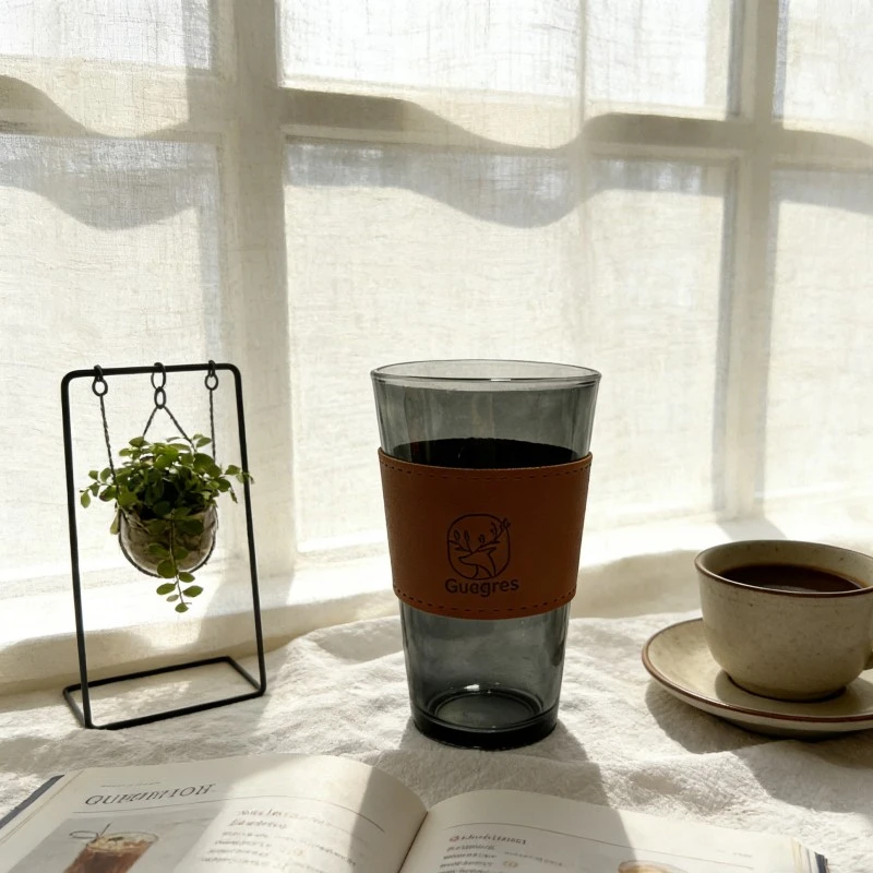 Tinted Glass Tumbler Set With Removable Leather Sleeves