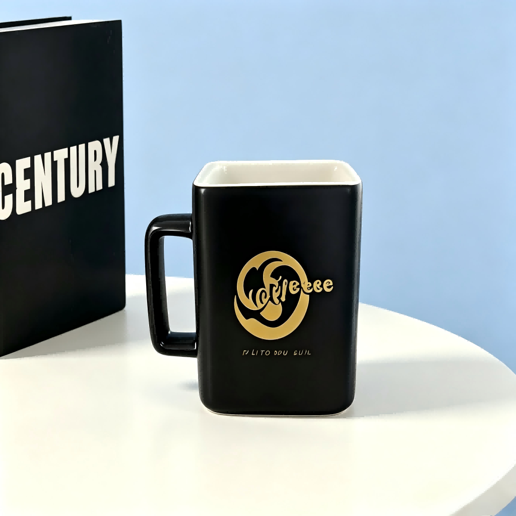 Mug Kopi Seramik Kerajang Emas Persegi